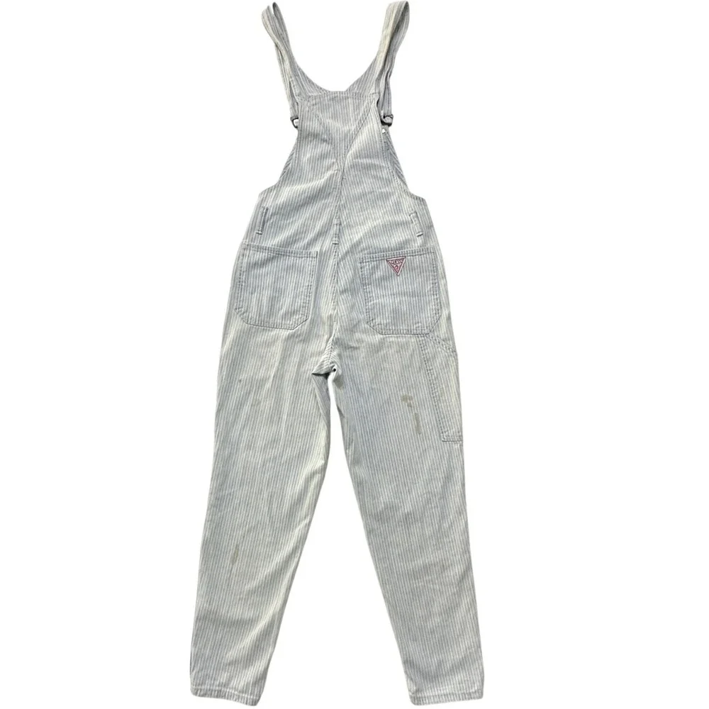 Guess Overalls Womens 1 VTG 90s Pinstriped Colorblock Denim Made in USA Coastal